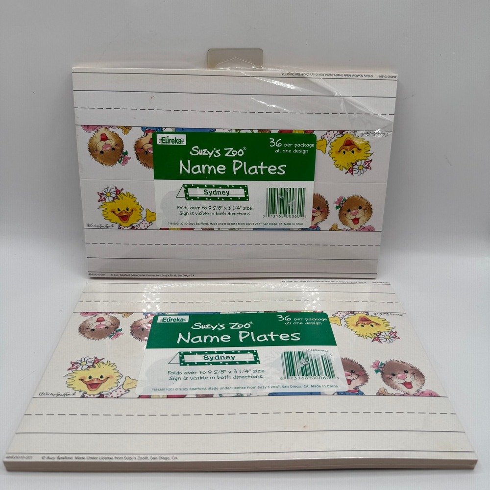 Eureka Suzy's Zoo Name Plates Kids 2-Pack White Animal Desk Tags 72 Total